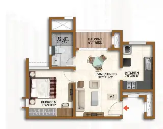 Prestige Finsbury Park 1 BHK Floor Plan