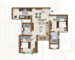 Prestige Finsbury Park 2 BHK Floor Plan