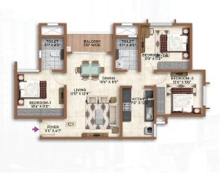 Prestige Finsbury Park 3 BHK Floor Plan